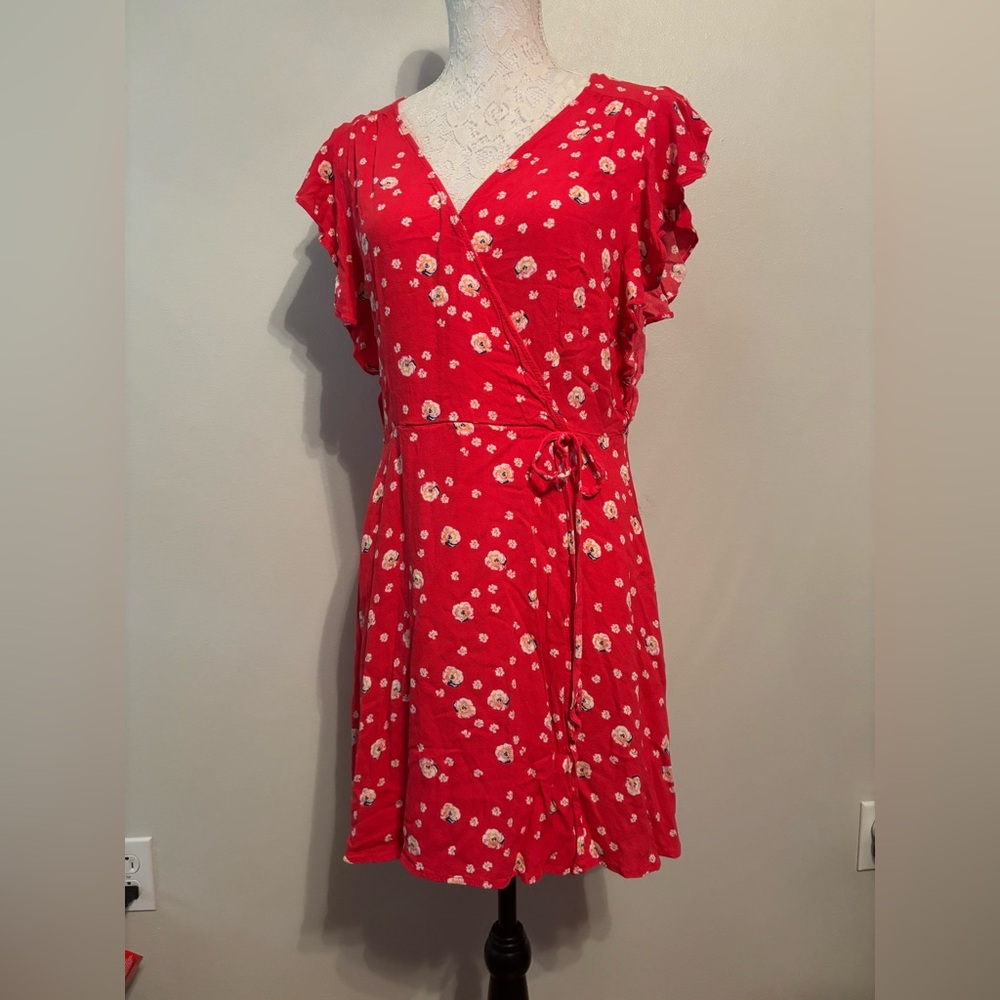 Xhilaration Red Floral Wrap Mini Dress